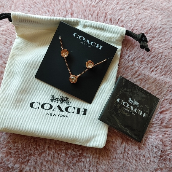 NWT COACH open circle necklace and tea rose earring set - Picture 7 of 8